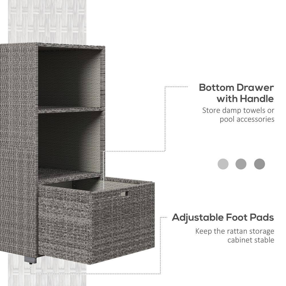 Mixed Gray Wicker Outdoor Storage Cabinet with Shelves
