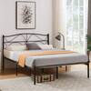 VECELO Bed Frame Black Metal Frame Queen Platform Bed with Headboard, Sturdy Steel Slat Support, No Box Spring Needed KHD-MX-TC09A-BRN
