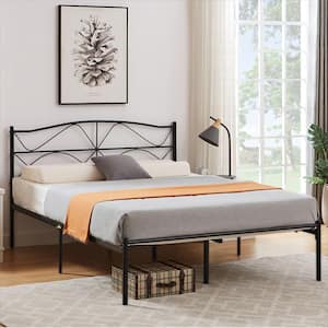 Bed Frame Black Metal Frame Queen Platform Bed with Headboard, Sturdy Steel Slat Support, No Box Spring Needed