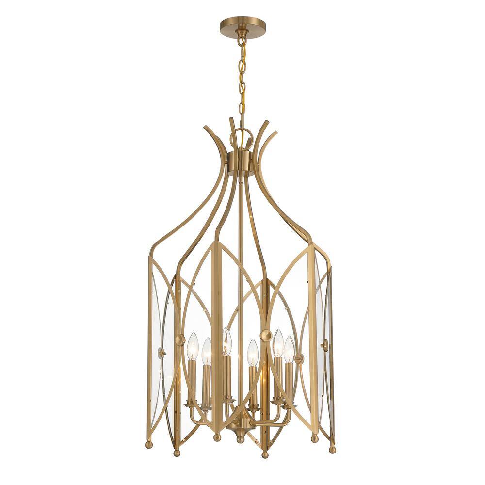 Noble Brass and Clear Glass 6-Light Pendant