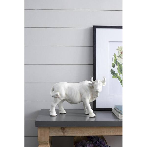 A & B Home Crackled White Hector Bull Statuette 1164 - The Home Depot