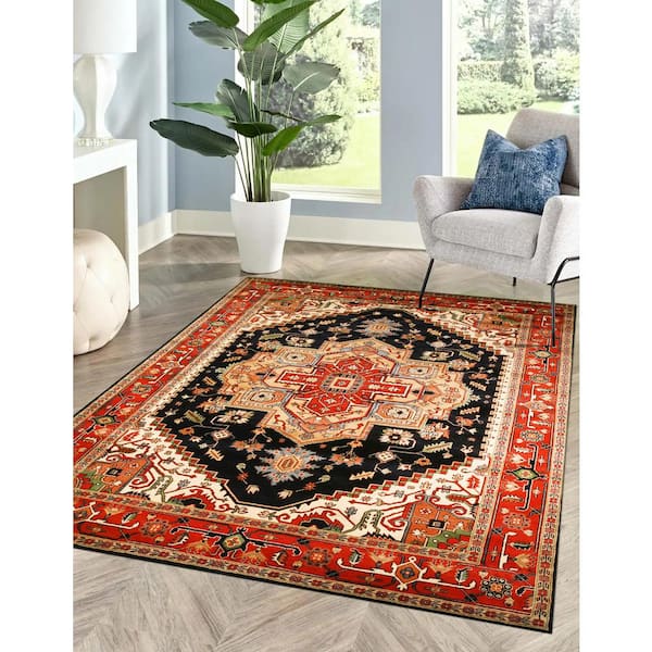 EORC Navy 6 ft. x 9 ft. Hand-Knotted Wool Traditional Serapi Area Rug