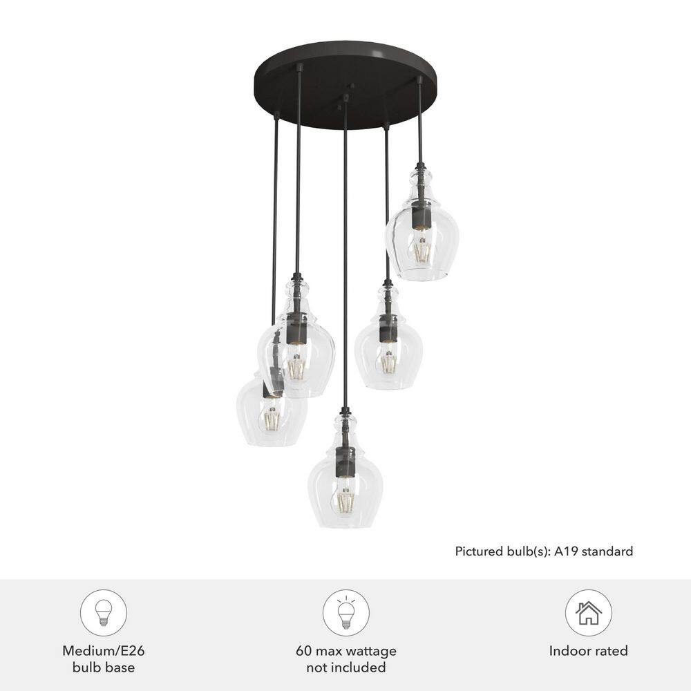 Maple Park Noble Bronze 5-Light Glass Cluster Pendant