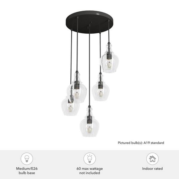 Hunter Maple Park 5-Light Noble Bronze Transitional Clear Glass LED Small Hanging