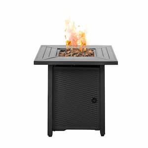 Gray 28 in. 40,000 BTU Square Mettle Steel Propane Outdoor Fire Pit Table with Lava Rocks and Cover