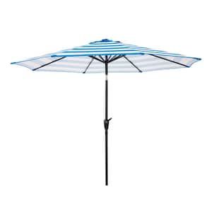 9 ft. Striped Patio Umbrella with Push Button Tilt in Blue and White