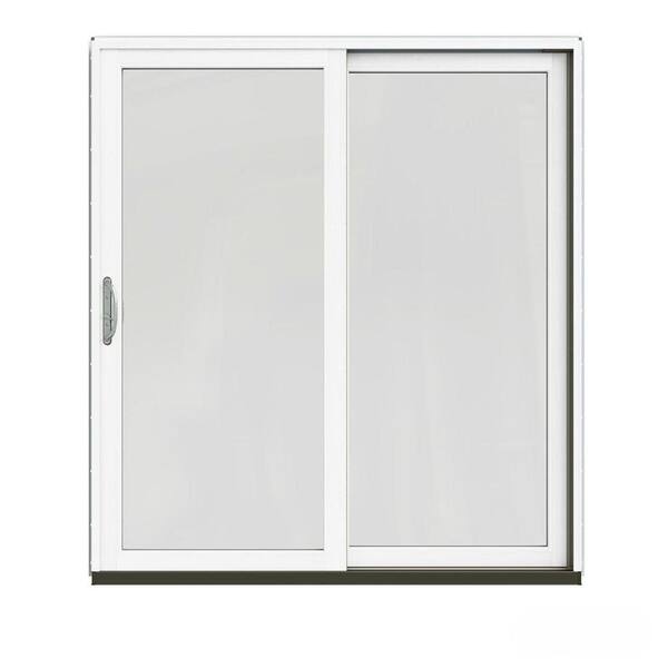 JELD-WEN 72 in. x 80 in. W-2500 Contemporary Silver Clad Wood Right-Hand Full Lite Sliding Patio Door w/White Paint Interior