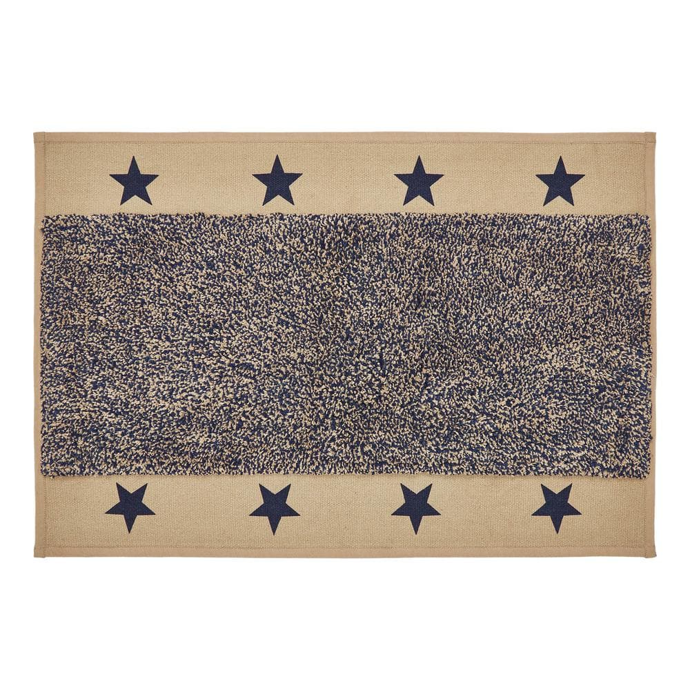 Khaki and Navy Cotton Bath Mat with Star Design, 20x30