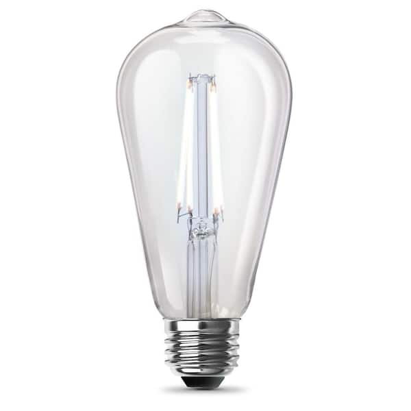 Feit Electric 60-Watt Equivalent ST19 Straight Filament Dusk to Dawn Clear Glass E26 Vintage Edison LED Light Bulb, Daylight