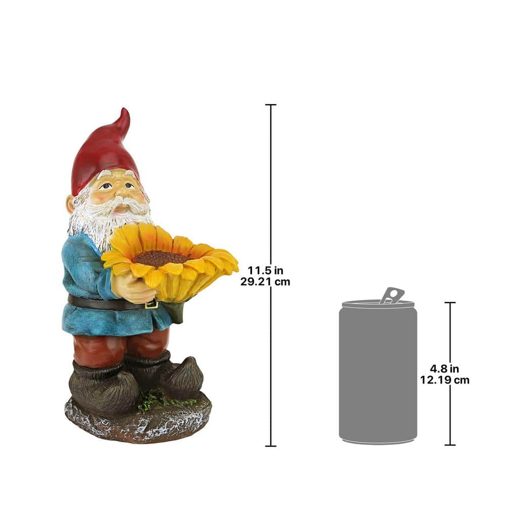 Colorful Resin Garden Gnome with Sunflower Bird Feeder