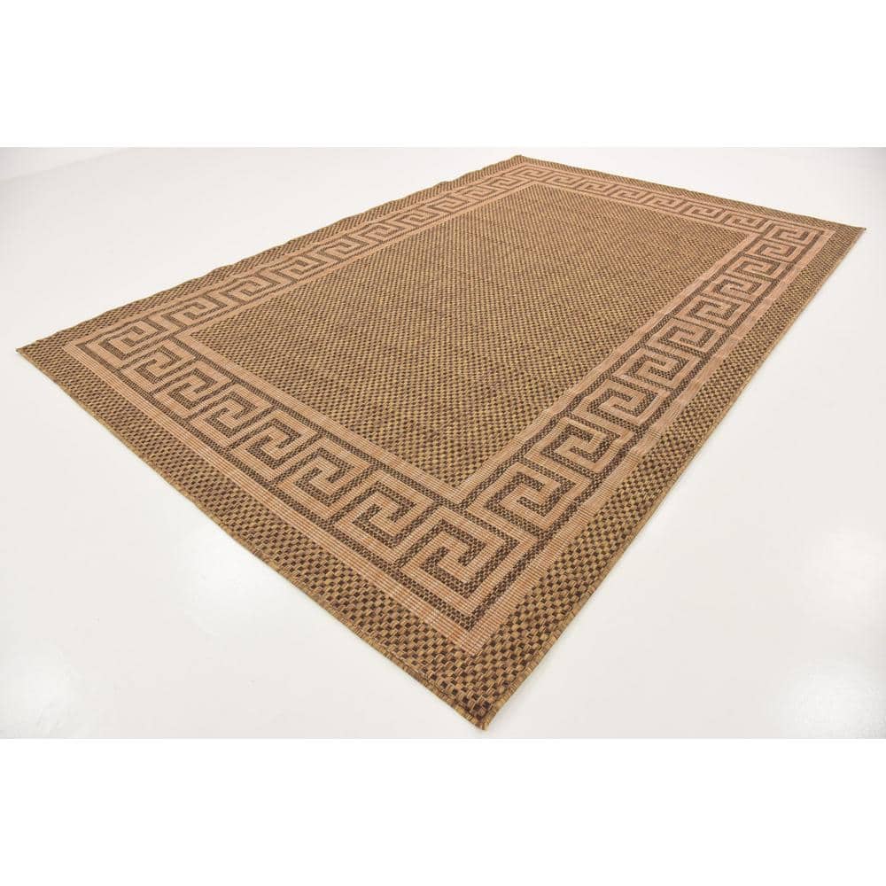 Brown Greek Key 7' x 10' Outdoor Flatweave Area Rug