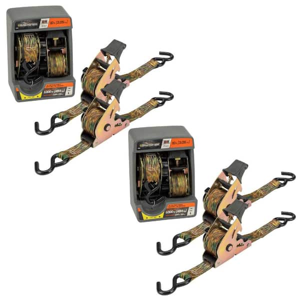 10 ft. x 1.5 in. Camo Retractable Ratchet Tie Down Straps with 1,000 lbs. Safe Work Load - 4 Pack