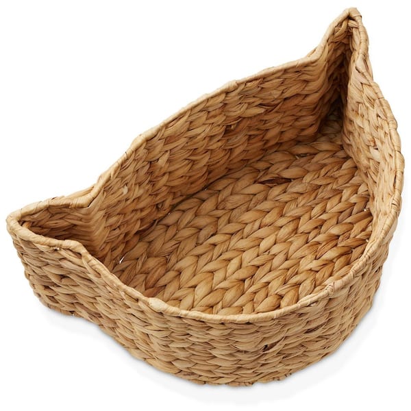 Casafield Brown Natural 17.5 in. x 7 in. Wicker Hyacinth Cat Shaped Decorative Basket Storage Organizer Bin for Pet Toys