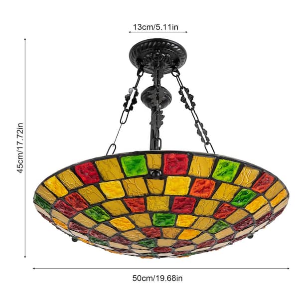 OUKANING 19.68 in. 5-Light Retro Multi-Color Shaded Tiffany