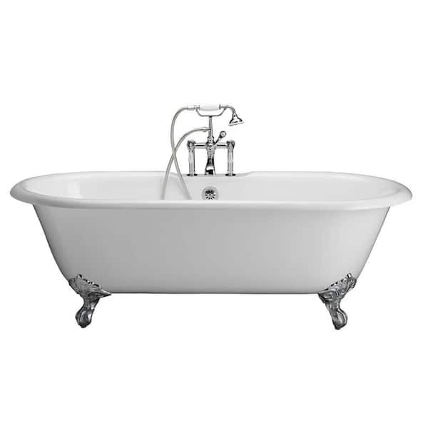 Barclay Products 5.6 ft. Cast Iron Imperial Feet Double Roll Top Tub in White with Polished Chrome Accessories