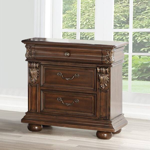 SIMPLE RELAX Davenport 3-Drawer 30 in. H x 30 in. W x 17 in. D Brown Nightstand