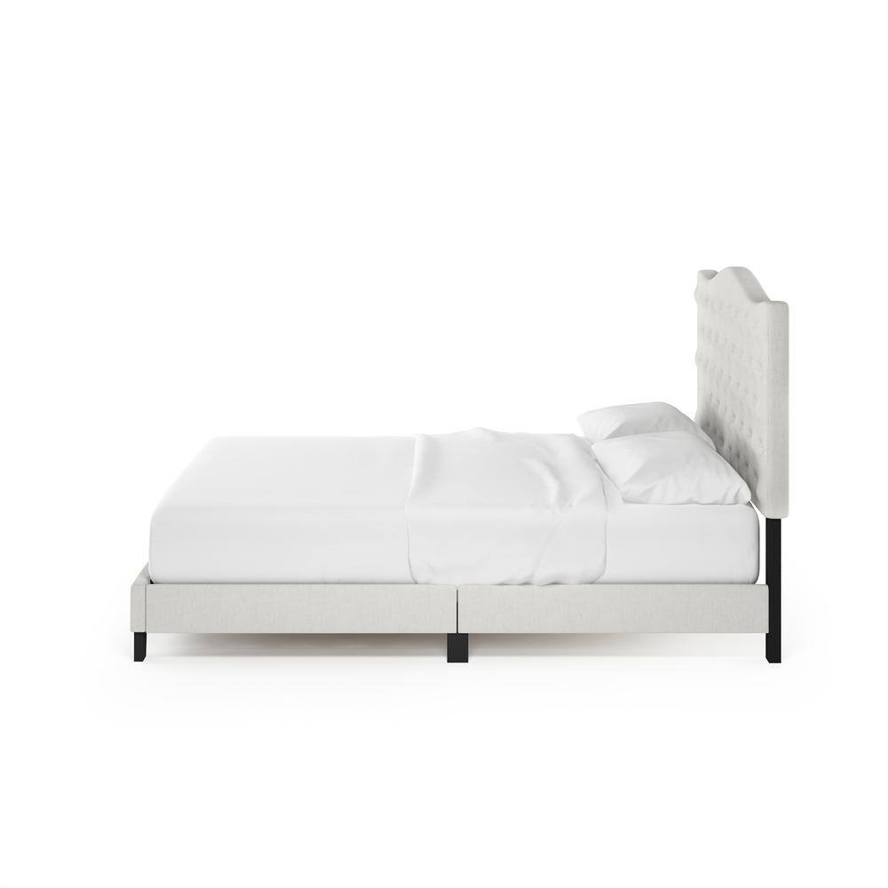 Elegant Linen Tufted Queen Platform Bed with Wooden Frame