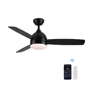48 in. Smart Indoor Black Low Profile Standard Ceiling Fan with 24-Watt LED Lights Remote Control