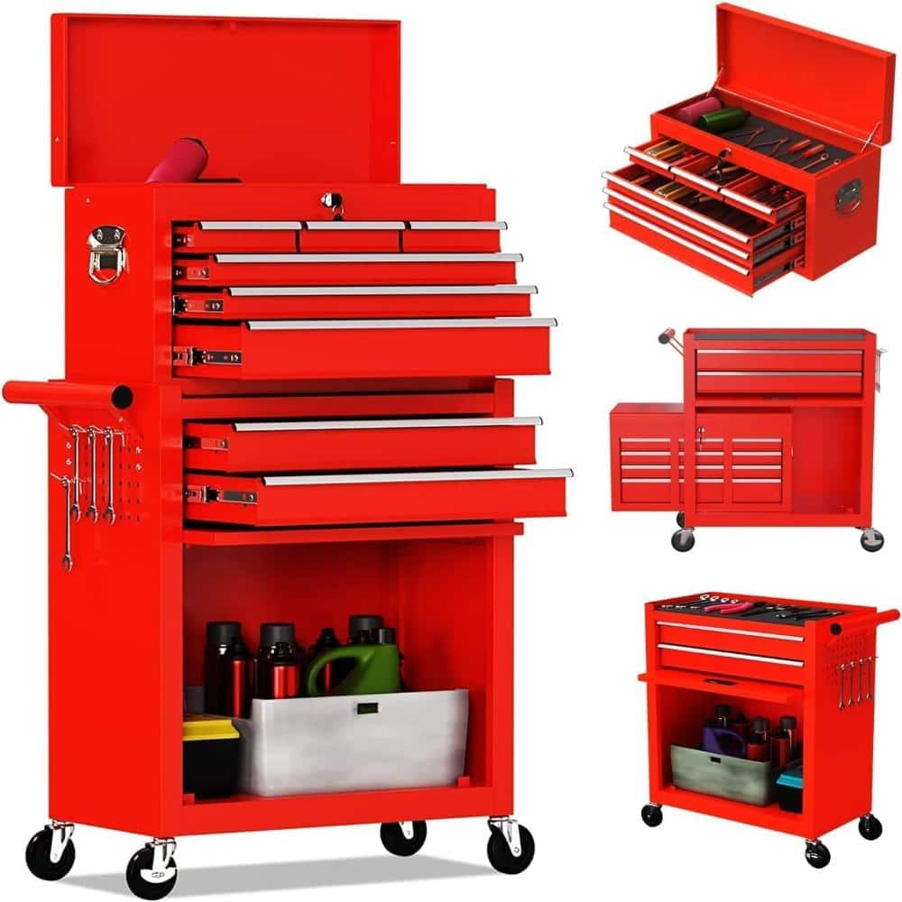 8-Drawer Red Tool Chest Tool Box, Rolling Metal Storage Cabinet with Sliding Drawers, Lockable Tool Cart with Wheels price history on PriceWatchPro