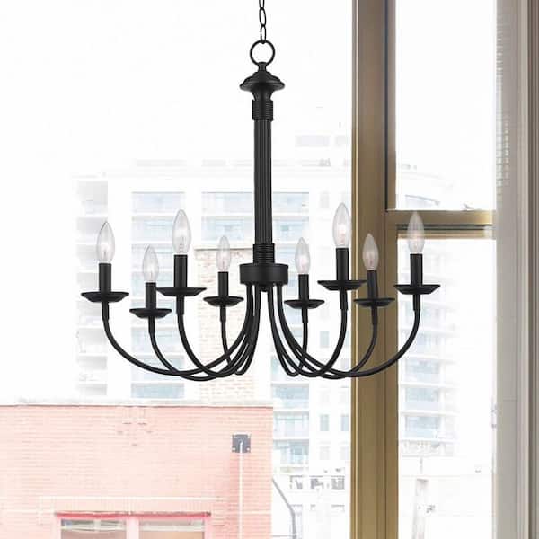 Bel Air Lighting Candle 8-Light Black Candle Chandelier Light Fixture