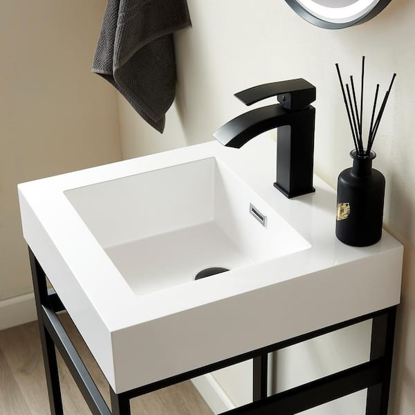 Ablitas 17.7 in. Composite Stone Single Console Bathroom Sink in White