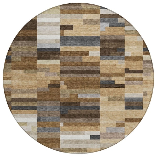 Chantille Machine Washable Indoor/Outdoor Abstract ACN3107 Chocolate 8 ft. x 8 ft. Round Rug