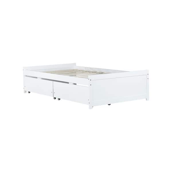 Opal White Solid Rubber Wood Frame Twin Size Platform Bed with 2 Drawers
