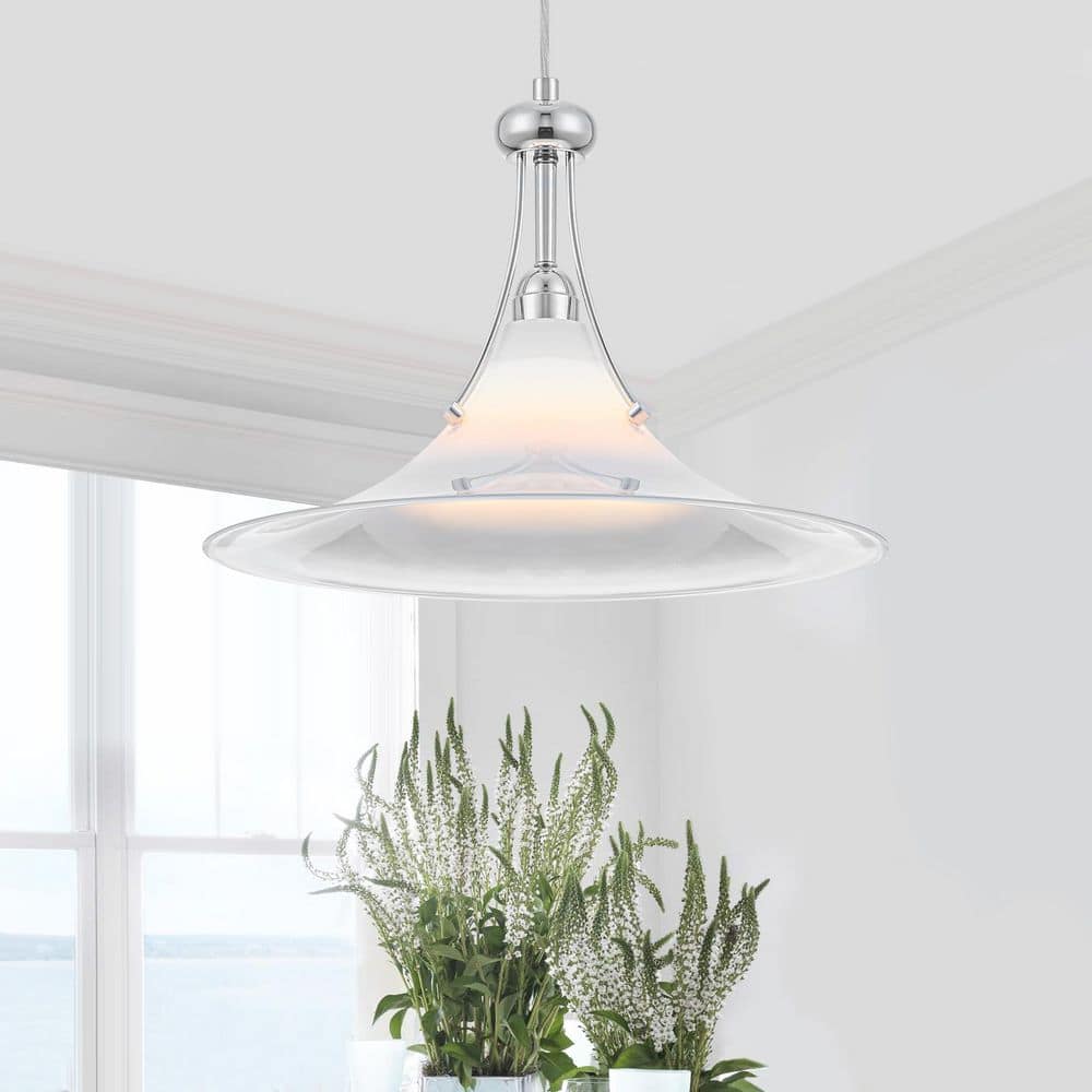 1-Light Modern Chrome Metal Island Pendant Light with White Glass Shade for Kitchen, Dining Room price history on PriceWatchPro