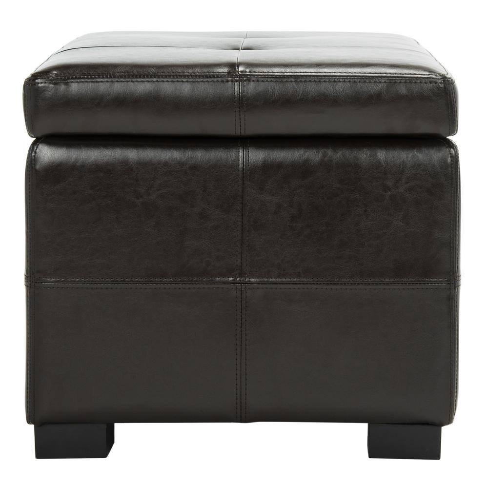 Small Brown Leather Storage Bench with Birch Wood