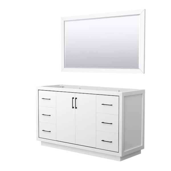 Wyndham Collection Icon 59.25 in. W x 21.75 in. D x 34.25 in. H Single Bath Vanity Cabinet without Top in White with 58" Mirror