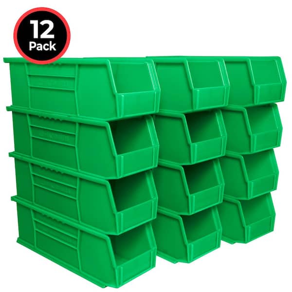 Plastic Storage Akro Bins/ Tool Storage Bin, 15 in. D x 5.5 in. W x 5 in. H Green, 12-Pack
