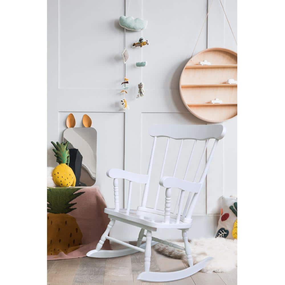 White Solid Wood Juvenile Rocker with Spindle Back