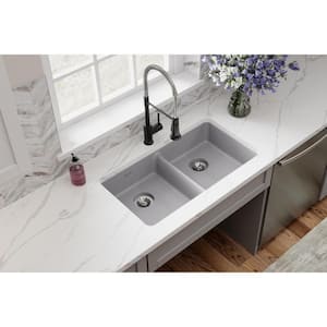 Quartz Classic 33in. Undermount 2 Bowl Graystone Granite/Quartz Composite Sink w/ Accessories