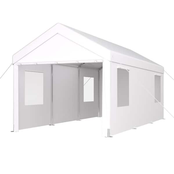 12 ft. W x 20 ft. D White Roof Heavy Duty Carport with Roll-up Doors and Windows