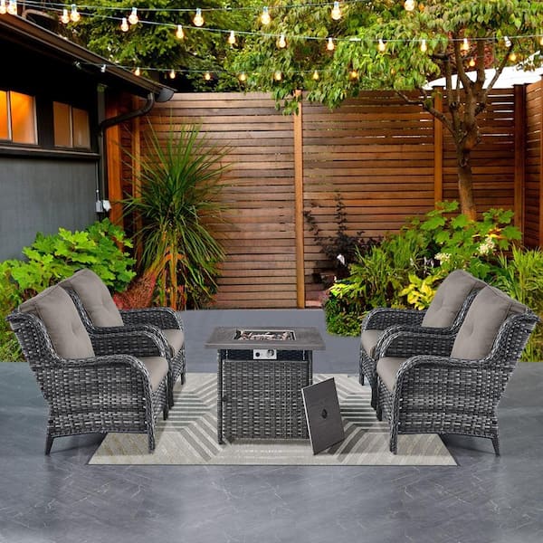 Gymojoy Carolina Gray 5-Piece Wicker Patio Conversation Set with Cushion