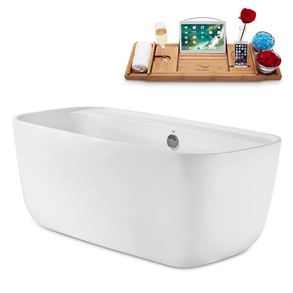 59" Glossy White Acrylic Freestanding Oval Bathtub with Gold Drain