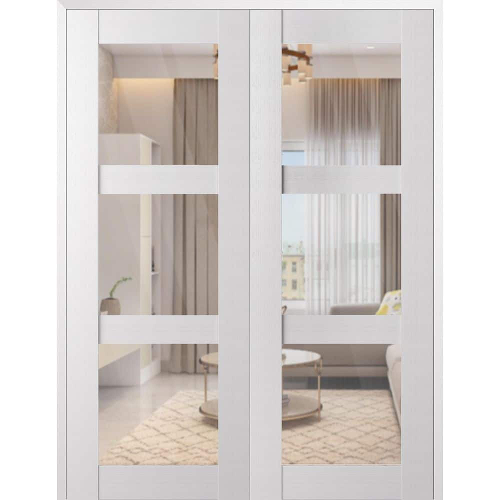 Paola 3 Lite 72 in. x 96 in. Both Active 3-Lite Clear Glass Bianco Noble Wood Composite Double Prehung French Door price history on PriceWatchPro