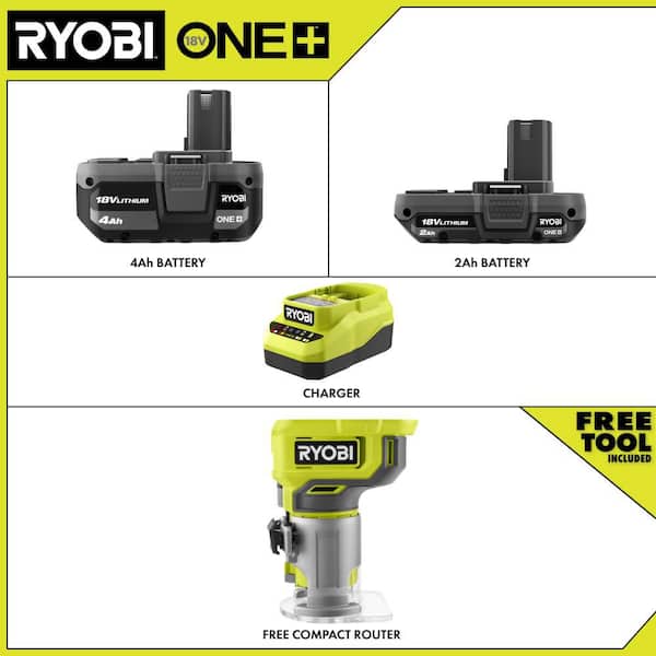 ONE+ 18V Lithium-Ion Starter Kit with 2.0 Ah Battery, 4.0 Ah Battery, Charger and FREE ONE+ Cordless Compact Router