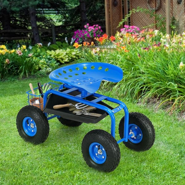SKONYON Rolling Garden Work Seat with Tool Tray, 330 lbs Capacity