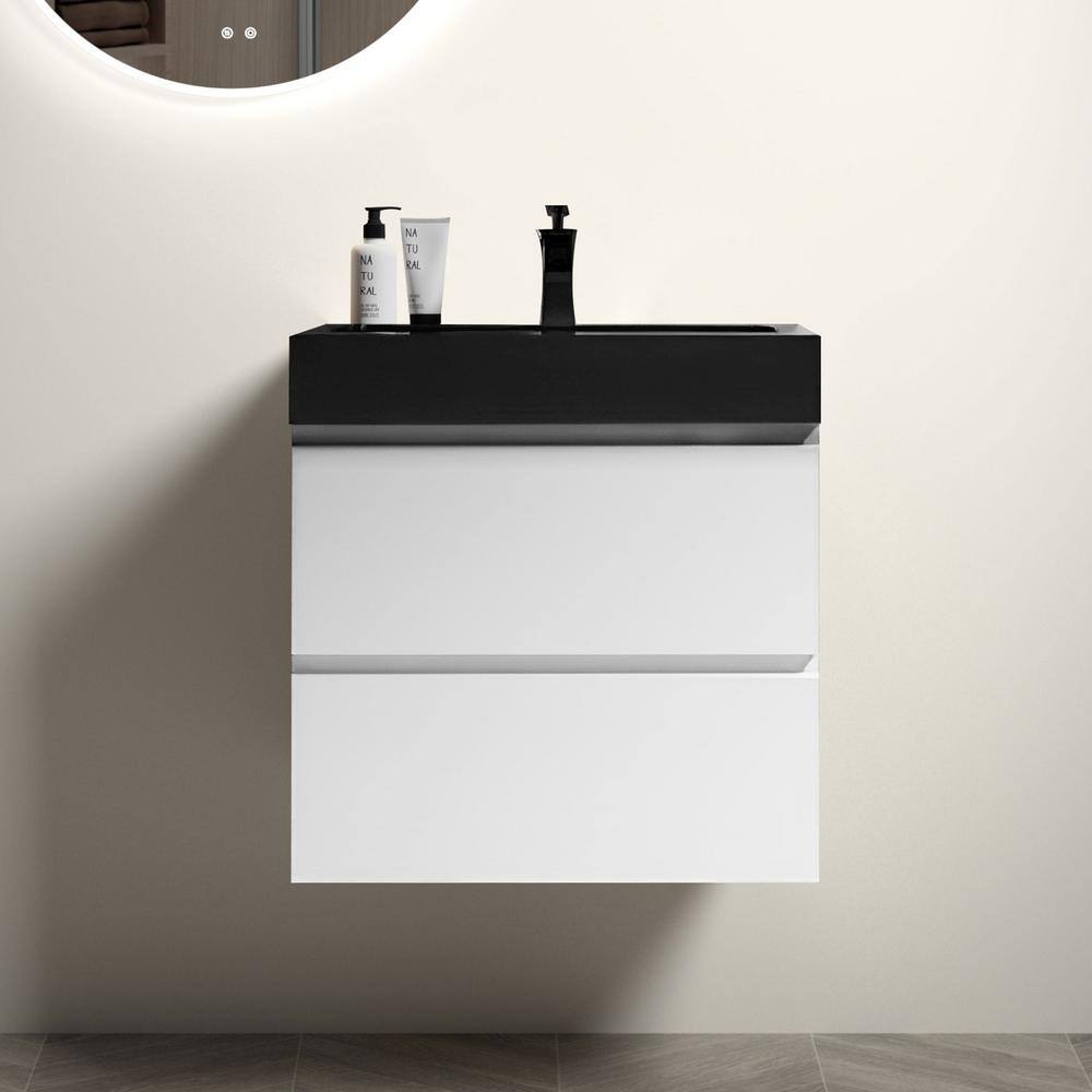 24 in. Single Sink Floating White Bath Vanity with Black Engineered Stone Top (Assembled), Large Storage price history on PriceWatchPro