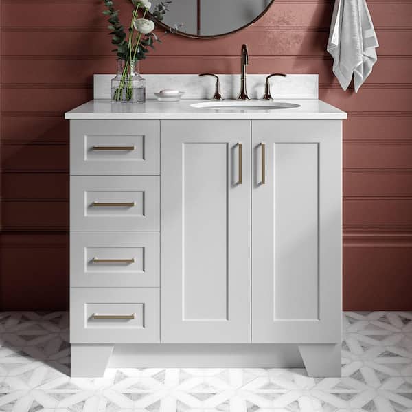 ARIEL Taylor 37 in. W x 22 in. D x 35.25 in. H Freestanding Bath Vanity in Grey with Carrara White Marble Top
