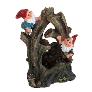 8.3 in. x 4.7 in. x 13.8 in. Decorative Woodland Gnome Water Fountain with LED Light Brown