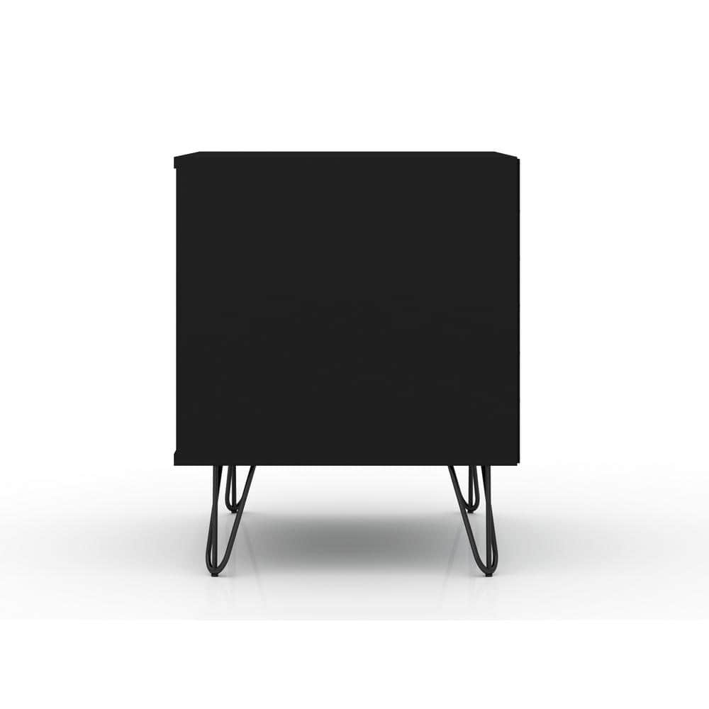 Rockefeller Black MDF 1-Drawer Nightstands with Metal Legs, Set of 2