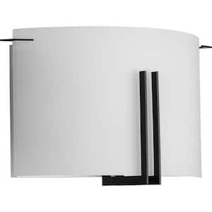 Modern Glass Sconce 12 in. 2-Light Matte Black Wall Sconce with Etched Glass Shade