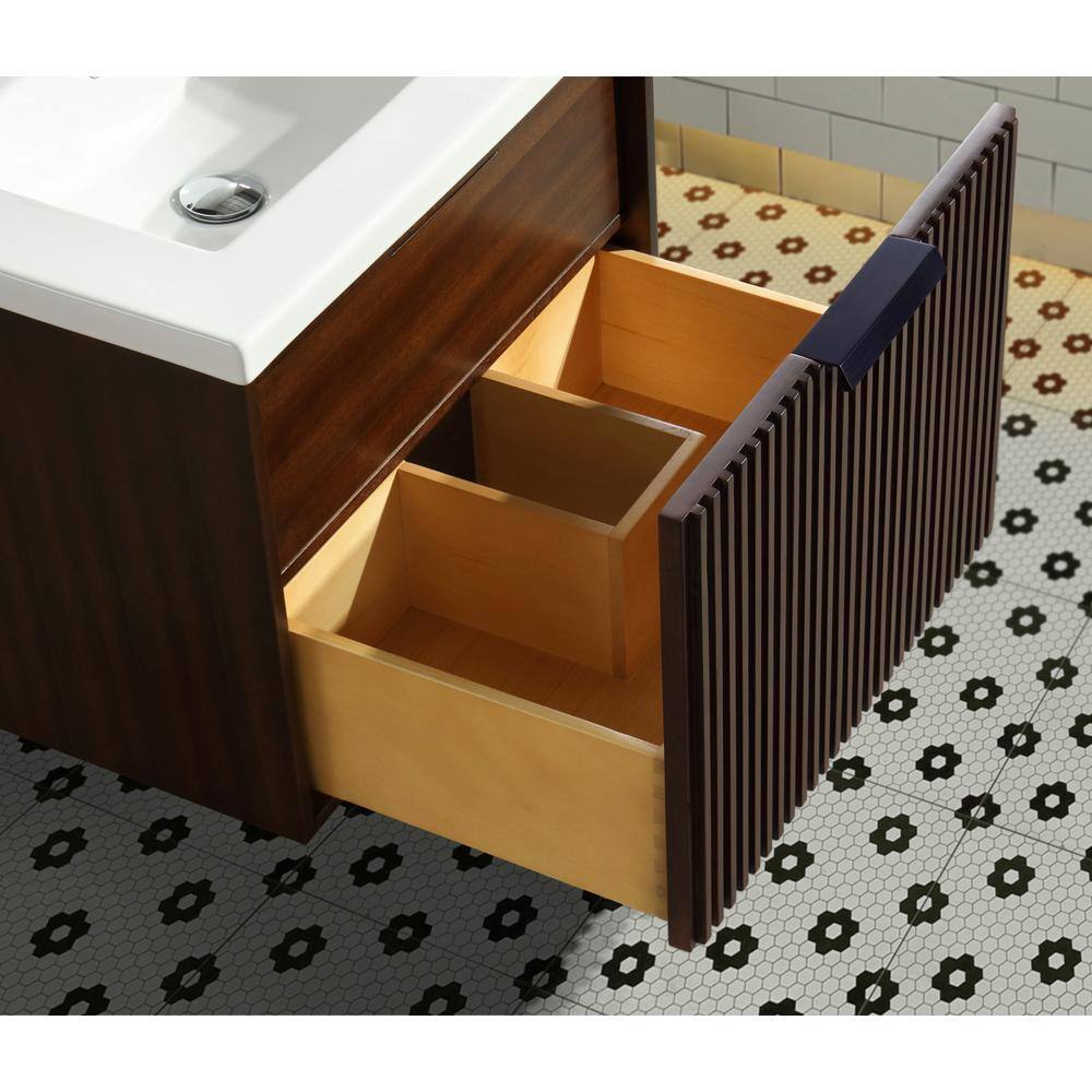 San Diego 24'' Walnut Wall-Mount Bathroom Vanity with Ceramic Sink