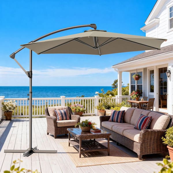 cloud mountain 10 ft patio steel offset hanging patio umbrella JOYESERY 10 ft. Octagon Steel Offset Patio Umbrella with Secure Lockand Raised Base Pole, Stable Outdoor Umbrella in Beige