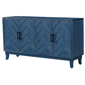 59.80 in. W x 15.60 in. D x 32.30 in. H Antique Navy Blue Linen Cabinet with 4-Doors