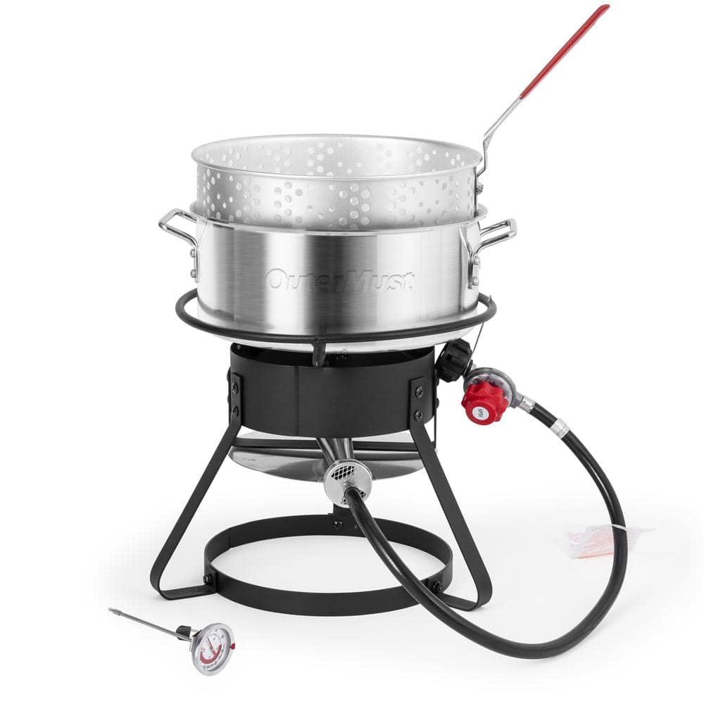 11 Qt Aluminum Propane Outdoor Deep Fryer with Red Handles