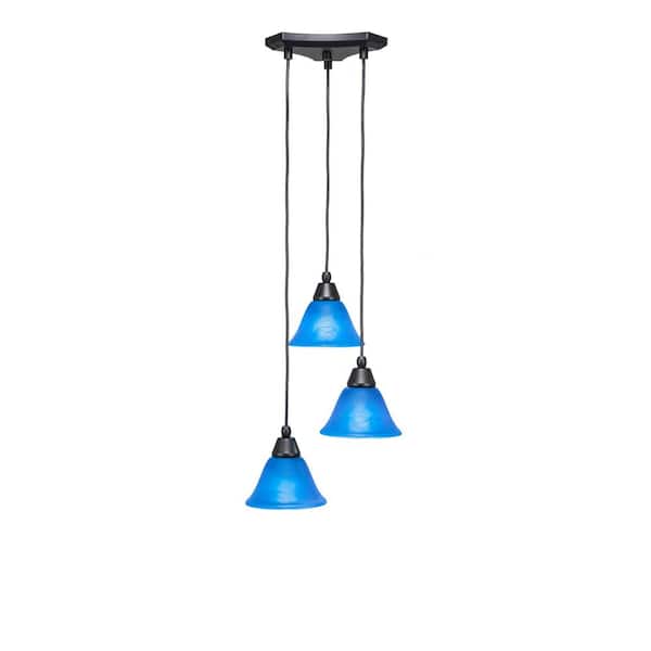 Unbranded Condor 3 Light Matte Black, Cluster Pendant Light with 7 in. Blue Italian Glass Shades, No bulbs included