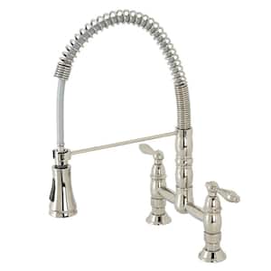 Heritage 2-Handle Deck Mount Pull Down Sprayer Kitchen Faucet in Polished Nickel